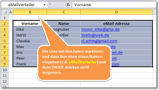 Bereich im Namenfeld benennen