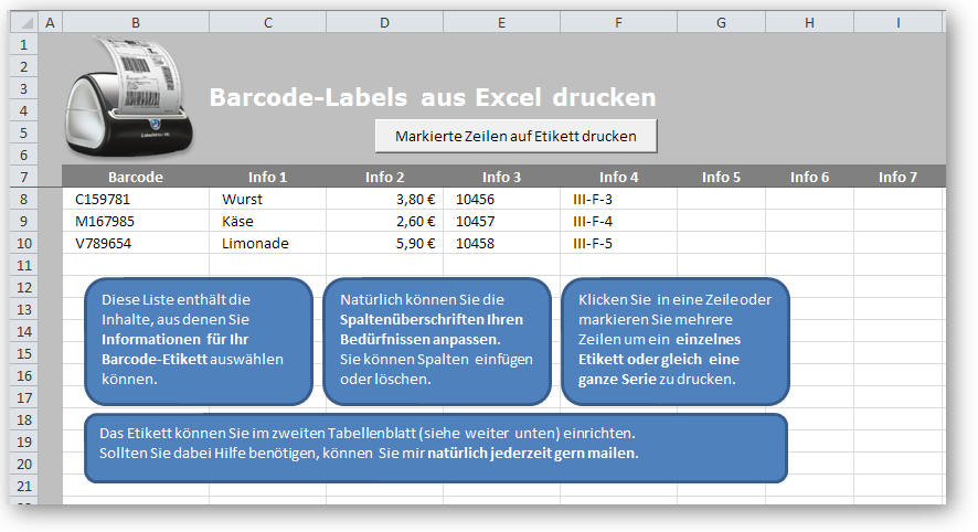 aus Excel Barcodes drucken über Label-Writer