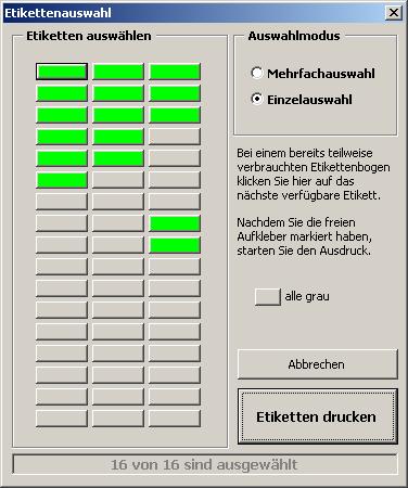 Screenshot Dialog Etikettenauswahl