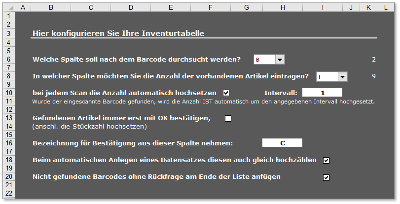 Konfiguration der Spalten